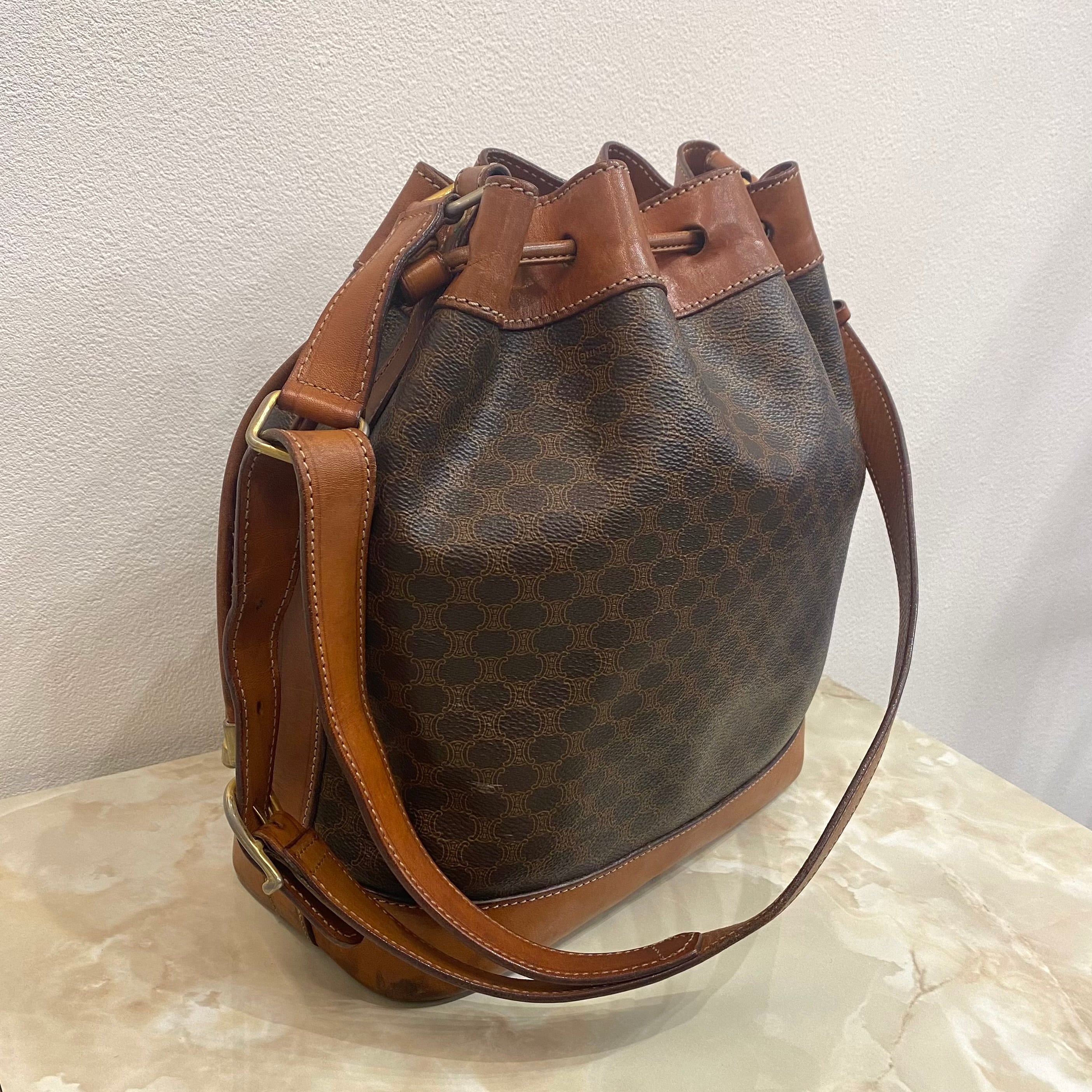 CELINE マカダム 巾着ショルダーバッグ