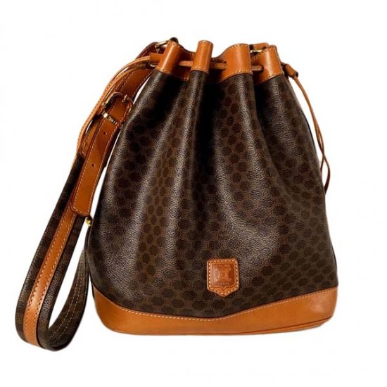 CELINE セリーヌ マカダム柄 PVC/レザー 巾着ショルダーバッグ