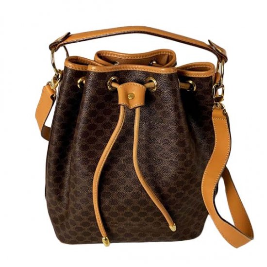 CELINE セリーヌ マカダム柄 PVC/レザー 巾着ショルダーバッグ