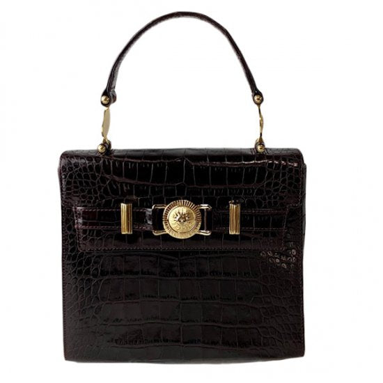 VERSACE ヴェルサーチ 太陽金具 クロコ型押し ハンドバッグ