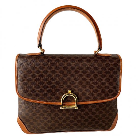 CELINE セリーヌ マカダム柄 PVC/レザー ケリー型ハンドバッグ