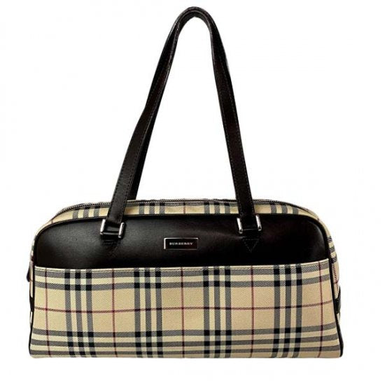 BURBERRY バーバリー チェック柄 キャンバス/レザー ボストンバッグ