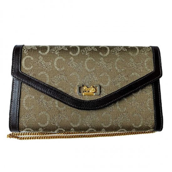 CELINE セリーヌ サルキー 馬車金具 キャンバス/レザー チェーンショルダーウォレット