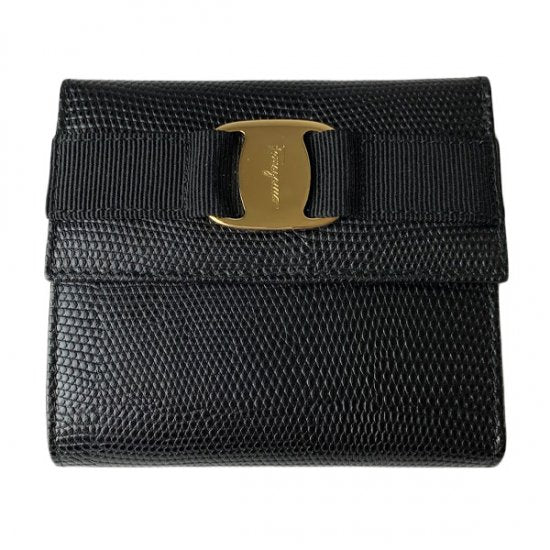 Salvatore Ferragamo フェラガモ ヴァラ 型押しリザード がま口財布