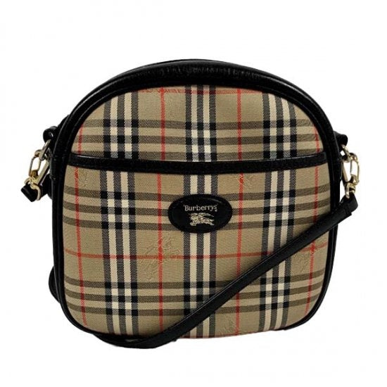 BURBERRY バーバリー チェック柄 キャンバス/レザー ショルダーバッグ 