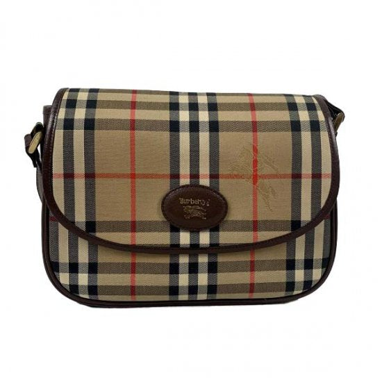 BURBERRY バーバリー チェック柄 キャンバス/レザー ショルダーバッグ 