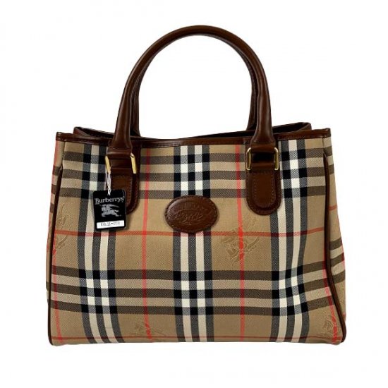BURBERRY バーバリー チェック柄 キャンバス/レザー ハンドバッグ