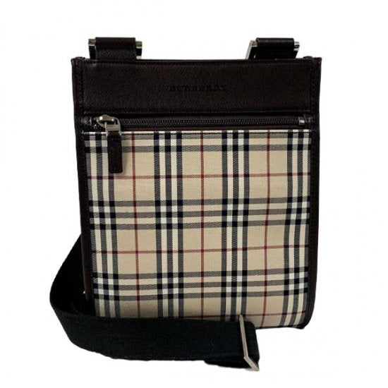BURBERRY バーバリー チェック柄 キャンバス/レザー ショルダーバッグ