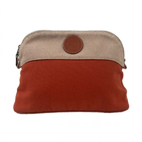 HERMES エルメス ボリードポーチMM サマルカンド コットンキャンバス/レ ザー テラコッタ