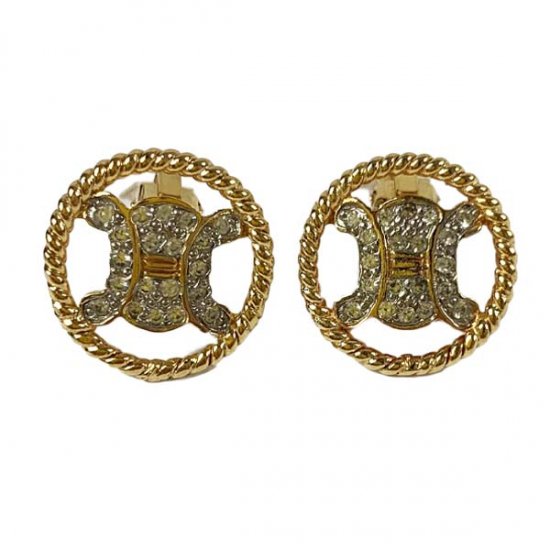 CELINE セリーヌ マカダム柄 ラインストーン ラウンド イヤリング 