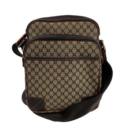 CELINE セリーヌ マカダム柄 キャンバス/レザー ショルダーバッグ 