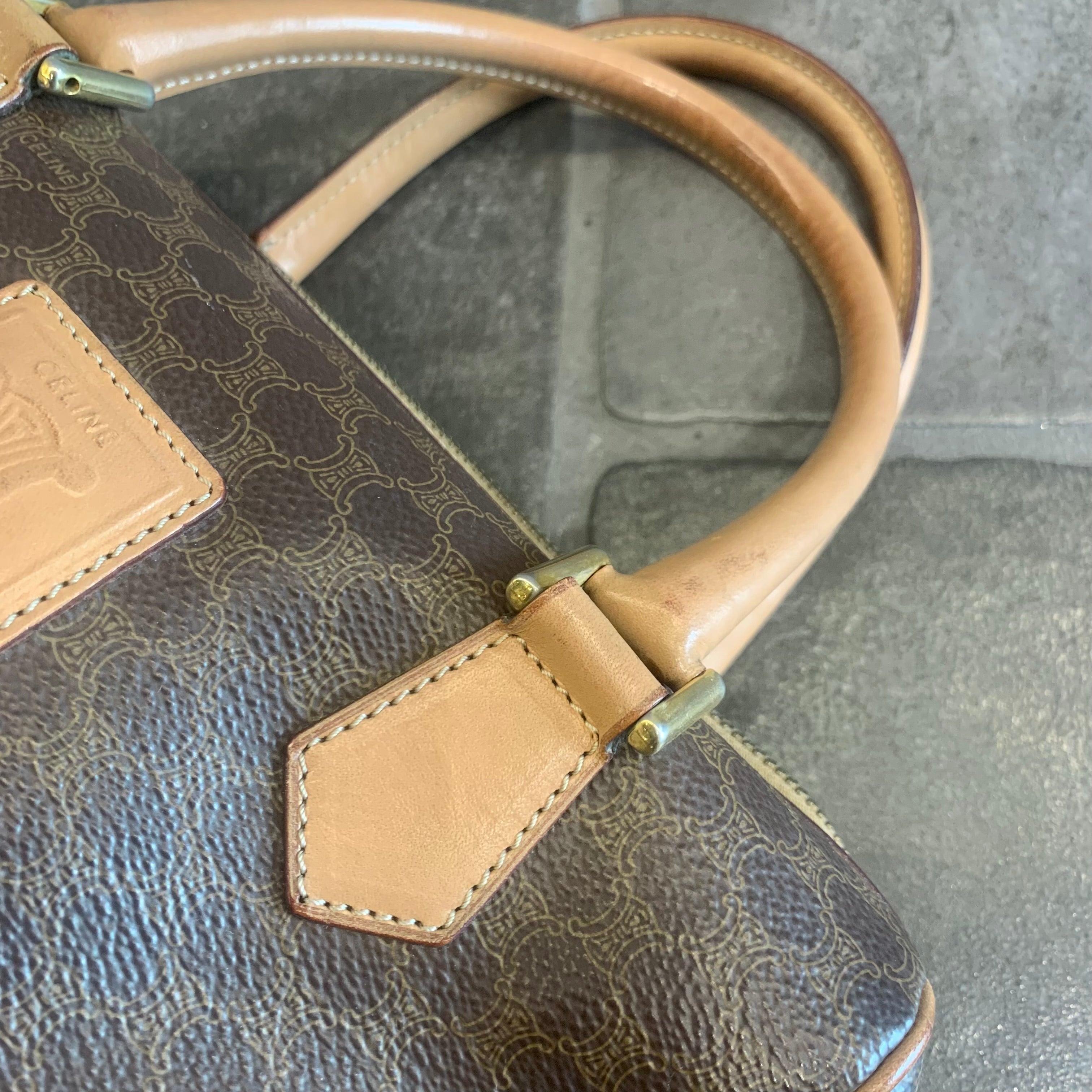 CELINE マカダム PVC/レザー ミニボストンバッグ