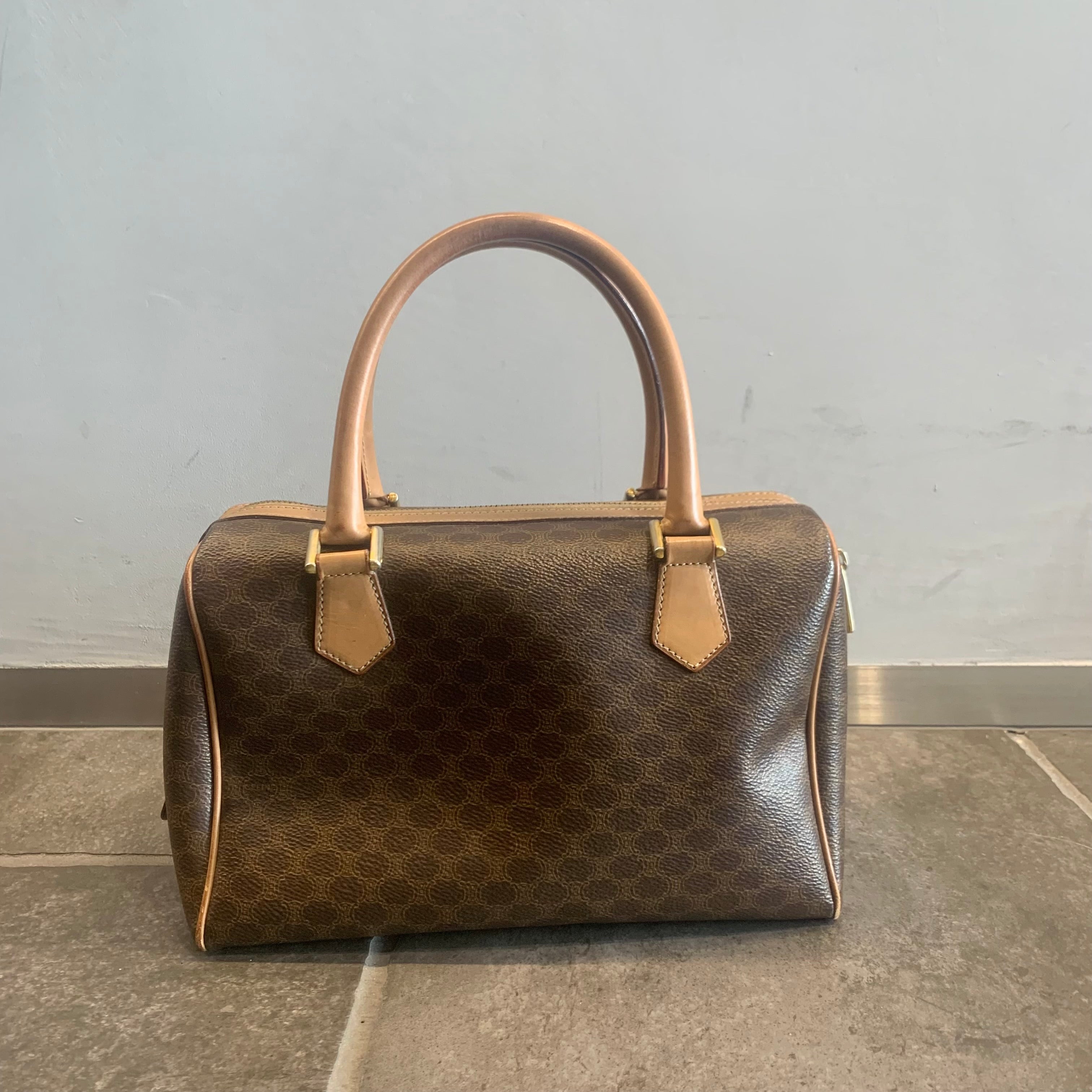 CELINE マカダム PVC/レザー ミニボストンバッグ