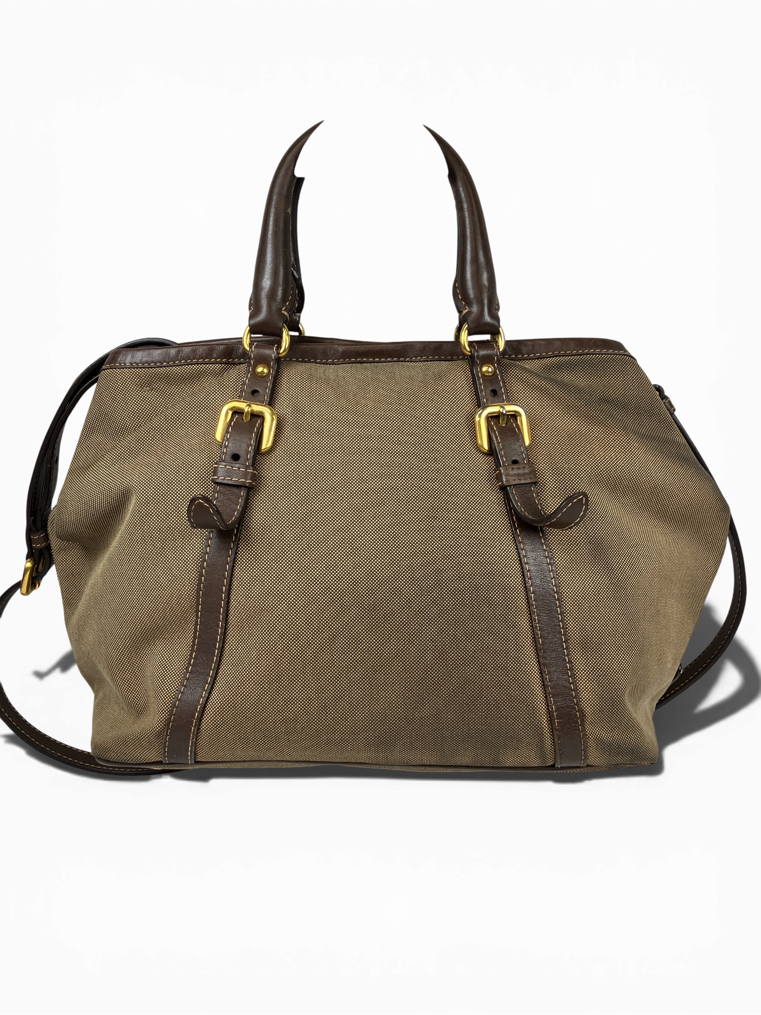 PRADA プラダ ロゴ ジャガード ハンドバッグ トートバッグ リボン ブラウン BN1841