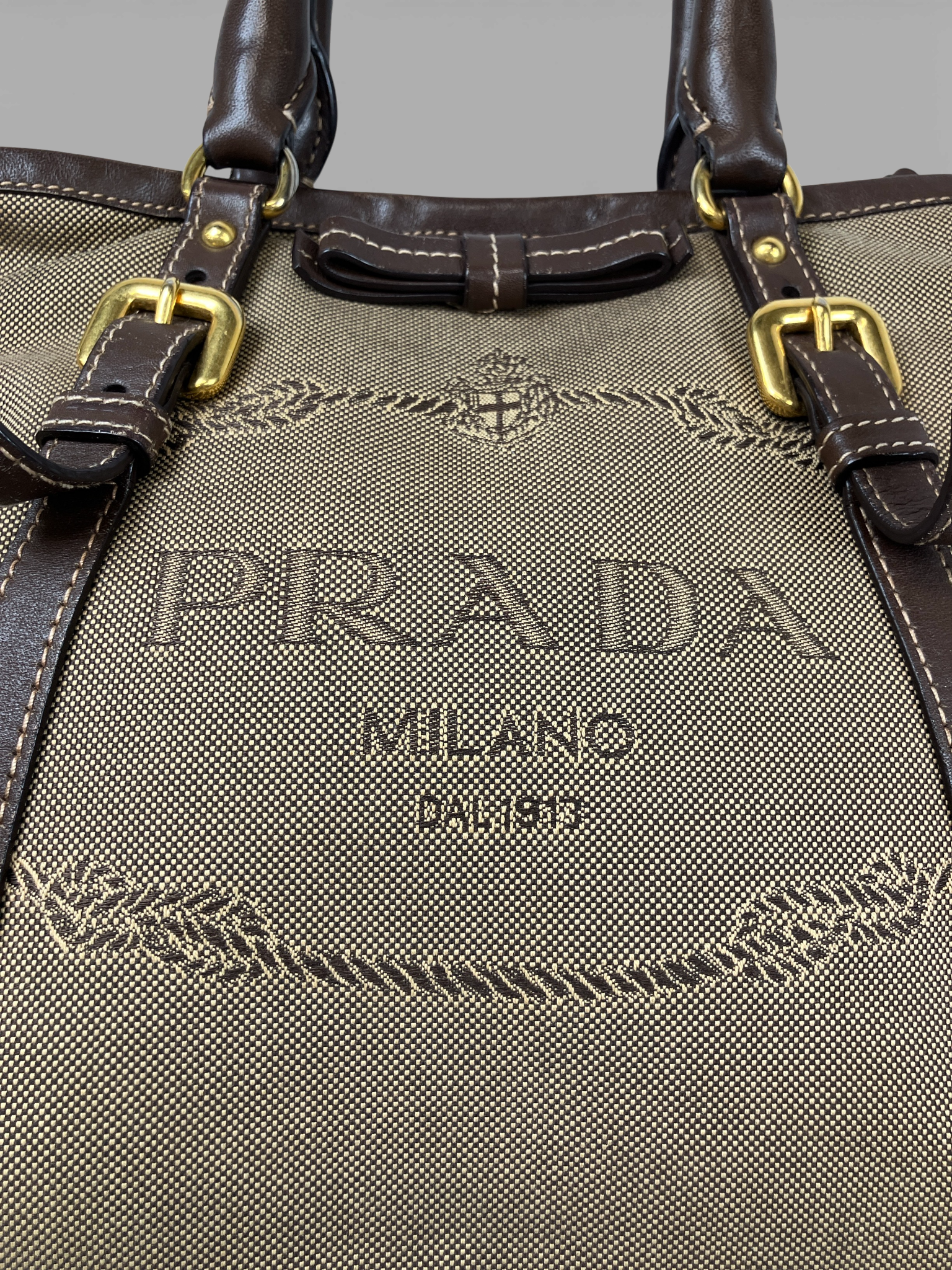 PRADA プラダ ロゴ ジャガード ハンドバッグ トートバッグ リボン ブラウン BN1841