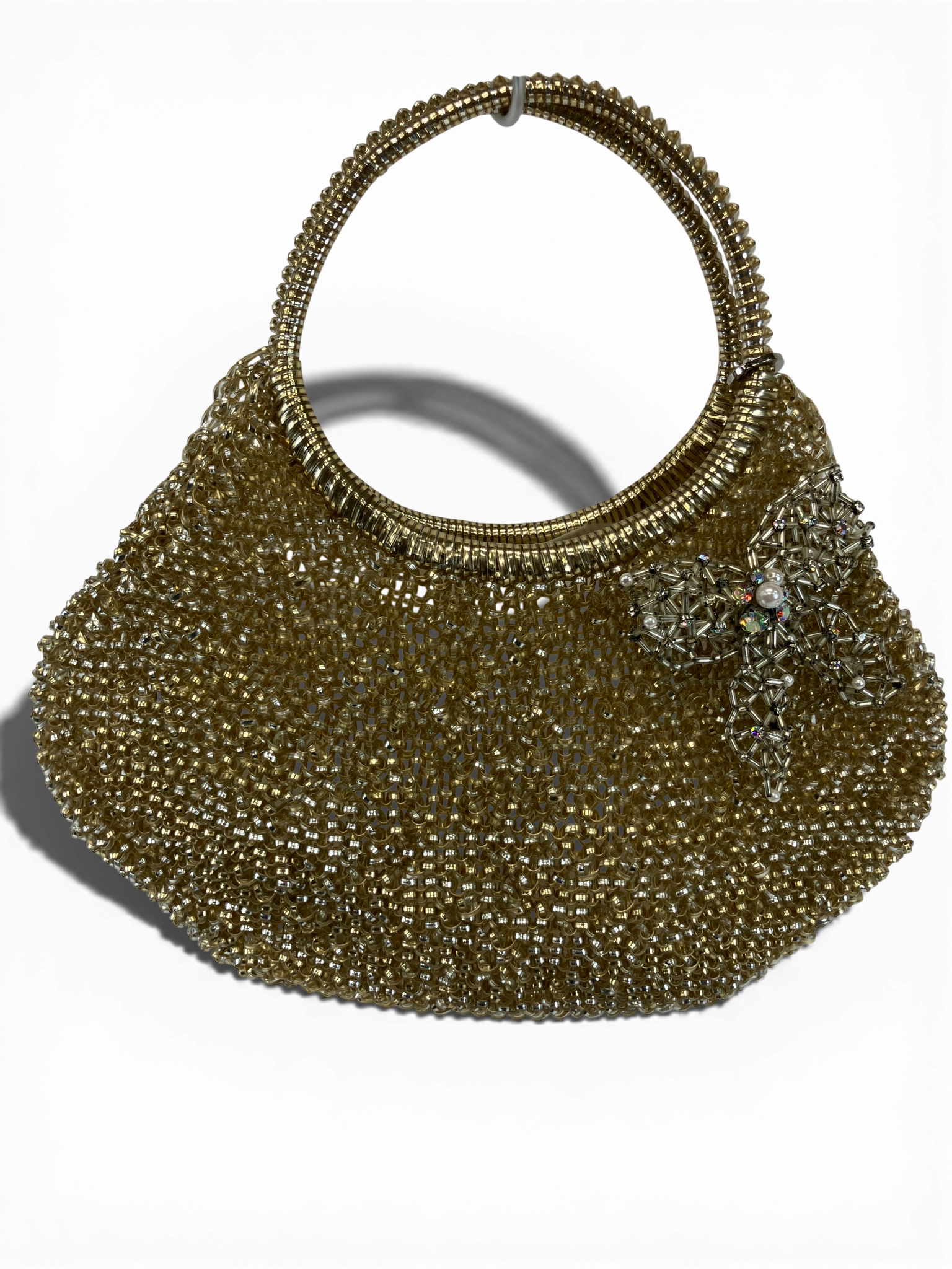 ANTEPRIMA ワイヤーバッグ ハンドバッグ リボン ゴールド パール ラインストーン