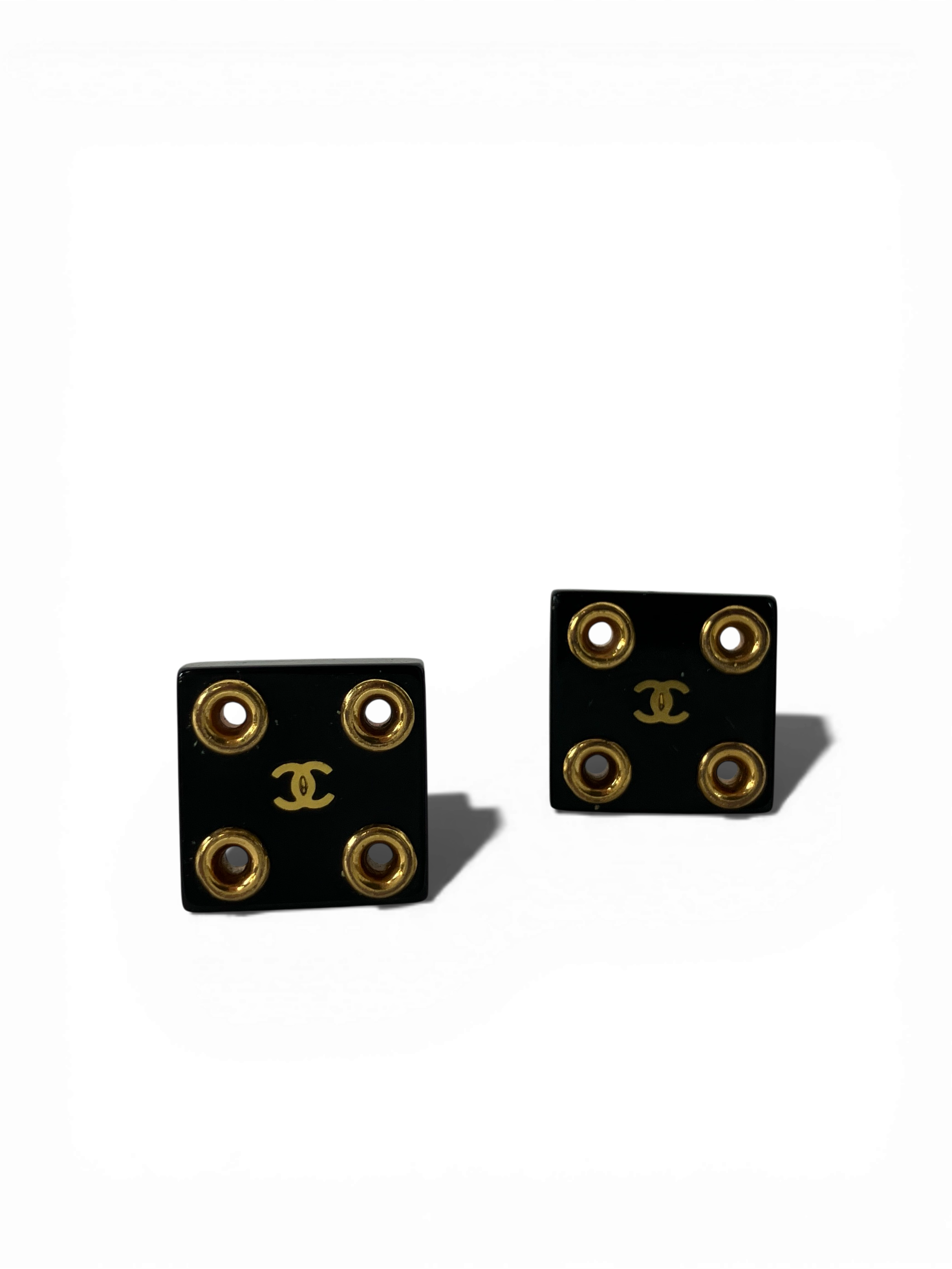 CHANEL シャネル イヤリング クリップ ココマーク スクエア スタッズ ブラック ゴールド ヴィンテージ