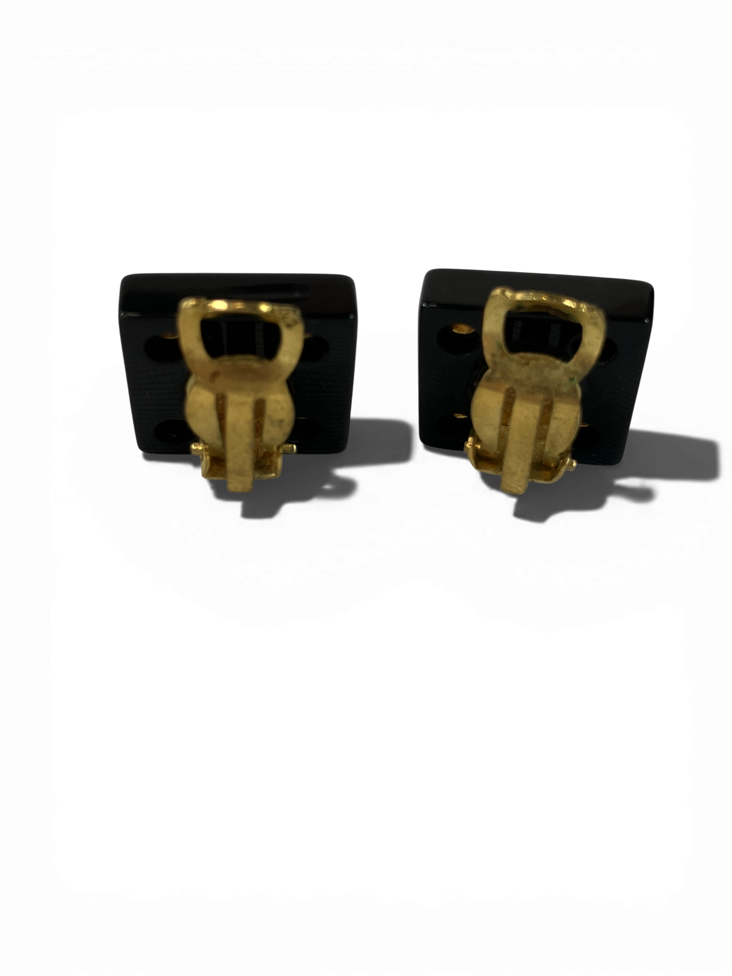 CHANEL シャネル イヤリング クリップ ココマーク スクエア スタッズ ブラック ゴールド ヴィンテージ