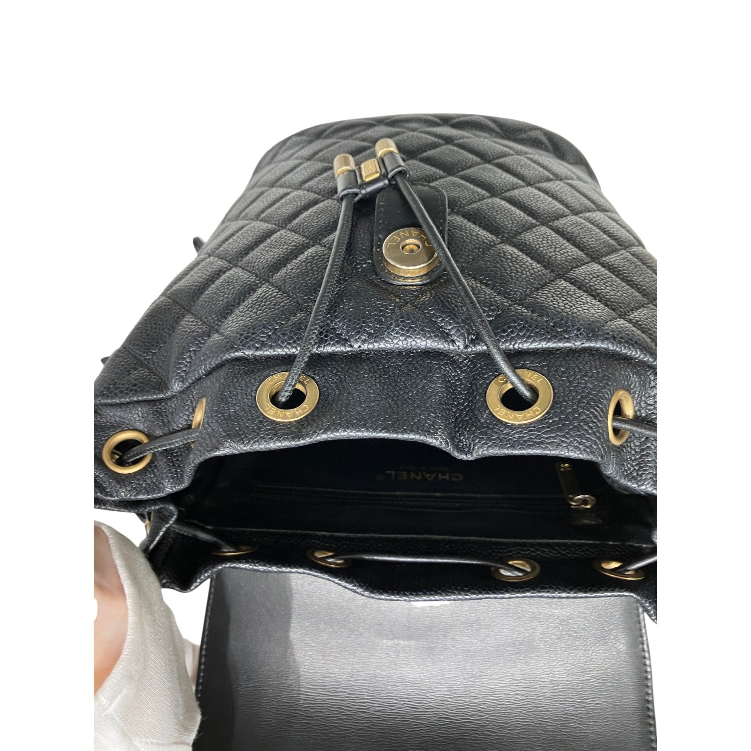 CHANEL シャネル CCフィリグリー バックパック キャビアスキン ココマーク ブラック ゴールド金具 チェーン レディース