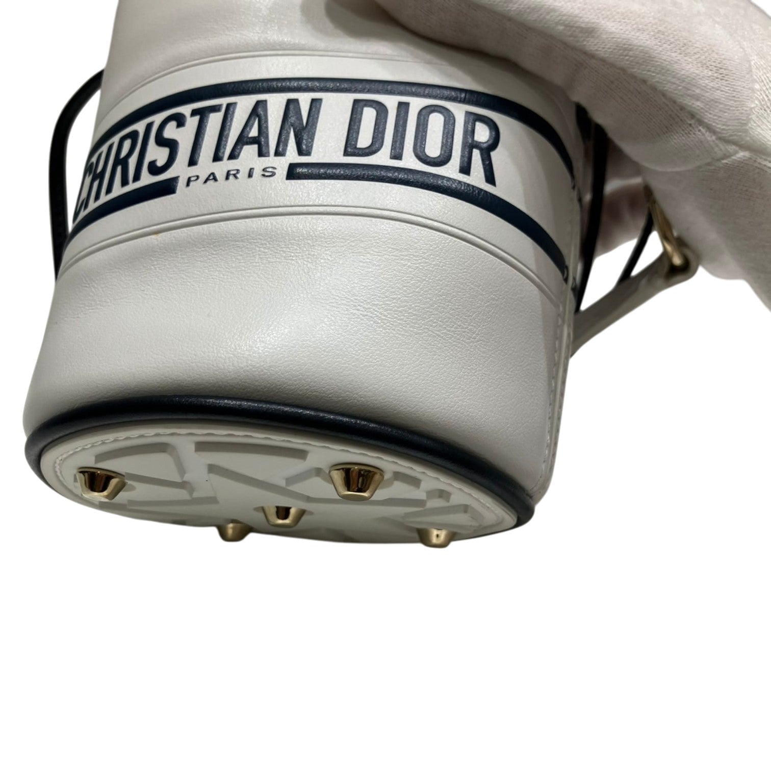 Christian Dior クリスチャンディオール ヴァイブ マイクロバケット ハンドバッグ ショルダーバッグ 2way レザー ホワイト ネイビー レディース
