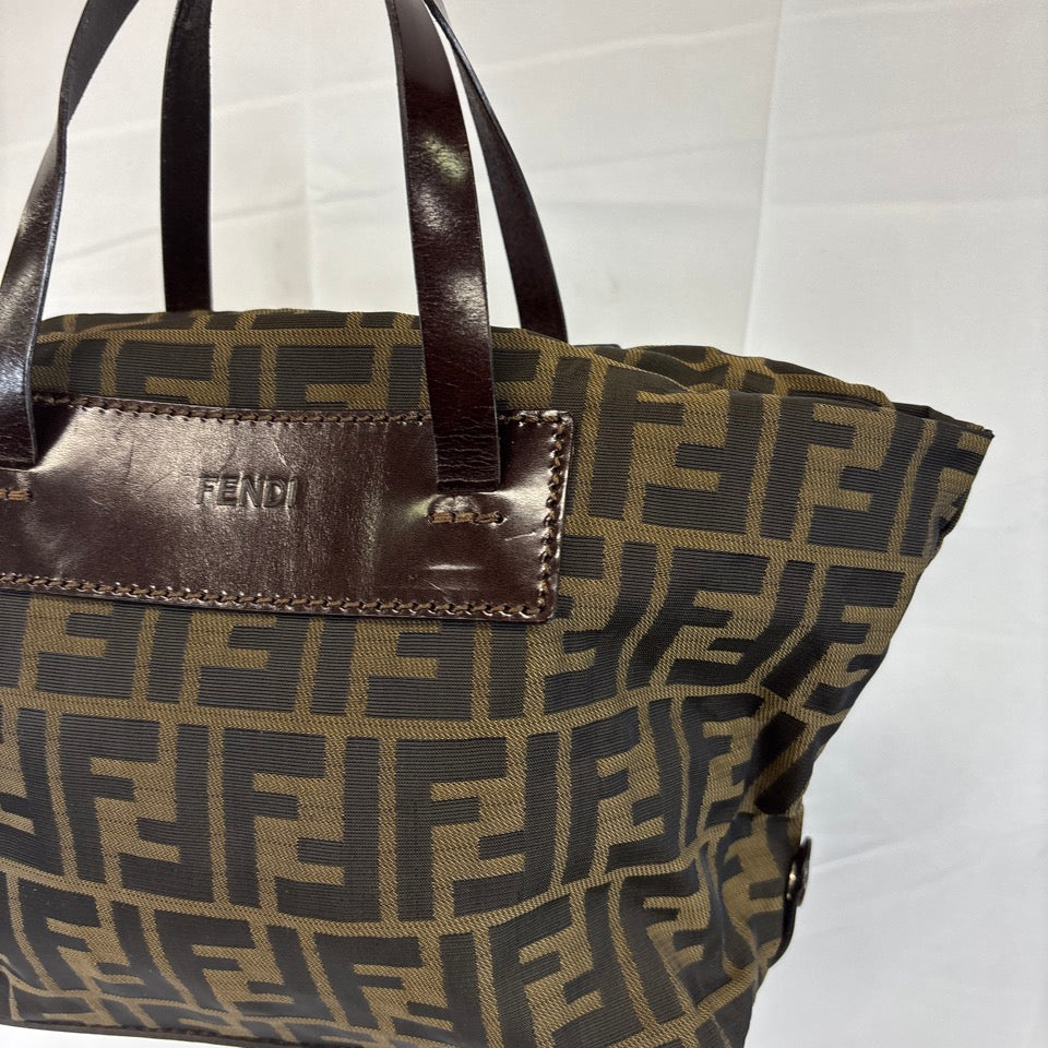 FENDI フェンディ ハンドバッグ トートバッグ ズッカ キャンバス レザー ブラウン