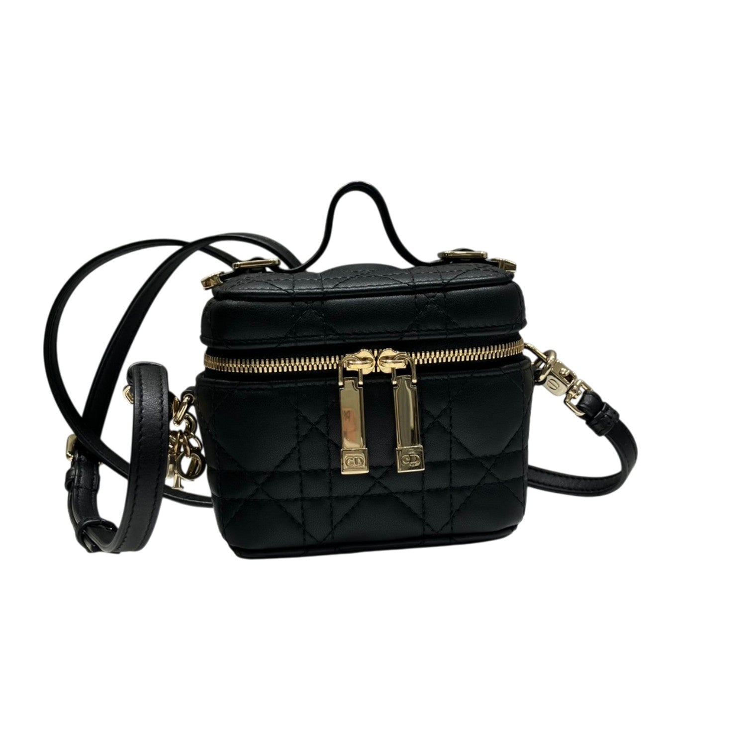Christian Dior クリスチャンディオール カナージュ マイクロ バニティバッグ ラムスキン ブラック チャーム レディース