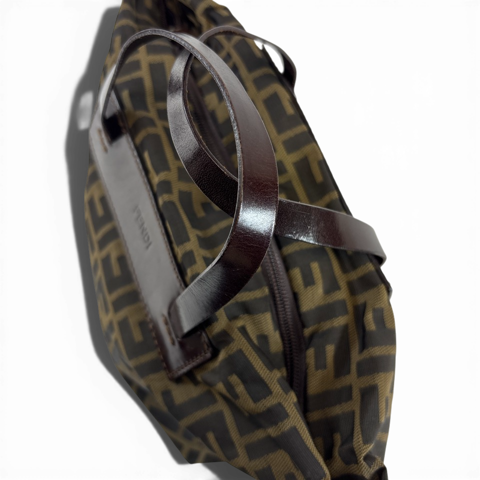 FENDI フェンディ ハンドバッグ トートバッグ ズッカ キャンバス レザー ブラウン