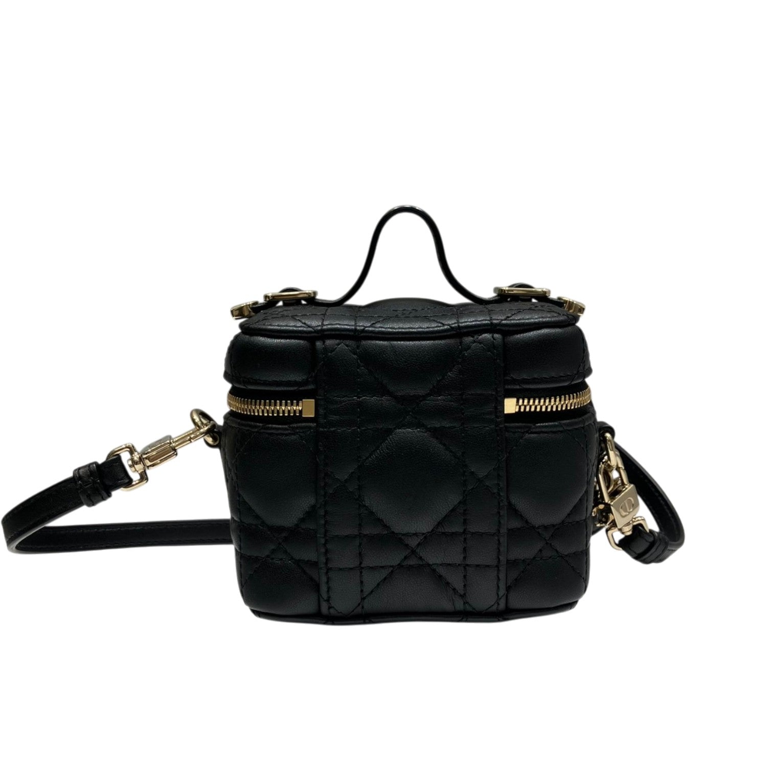 Christian Dior クリスチャンディオール カナージュ マイクロ バニティバッグ ラムスキン ブラック チャーム レディース