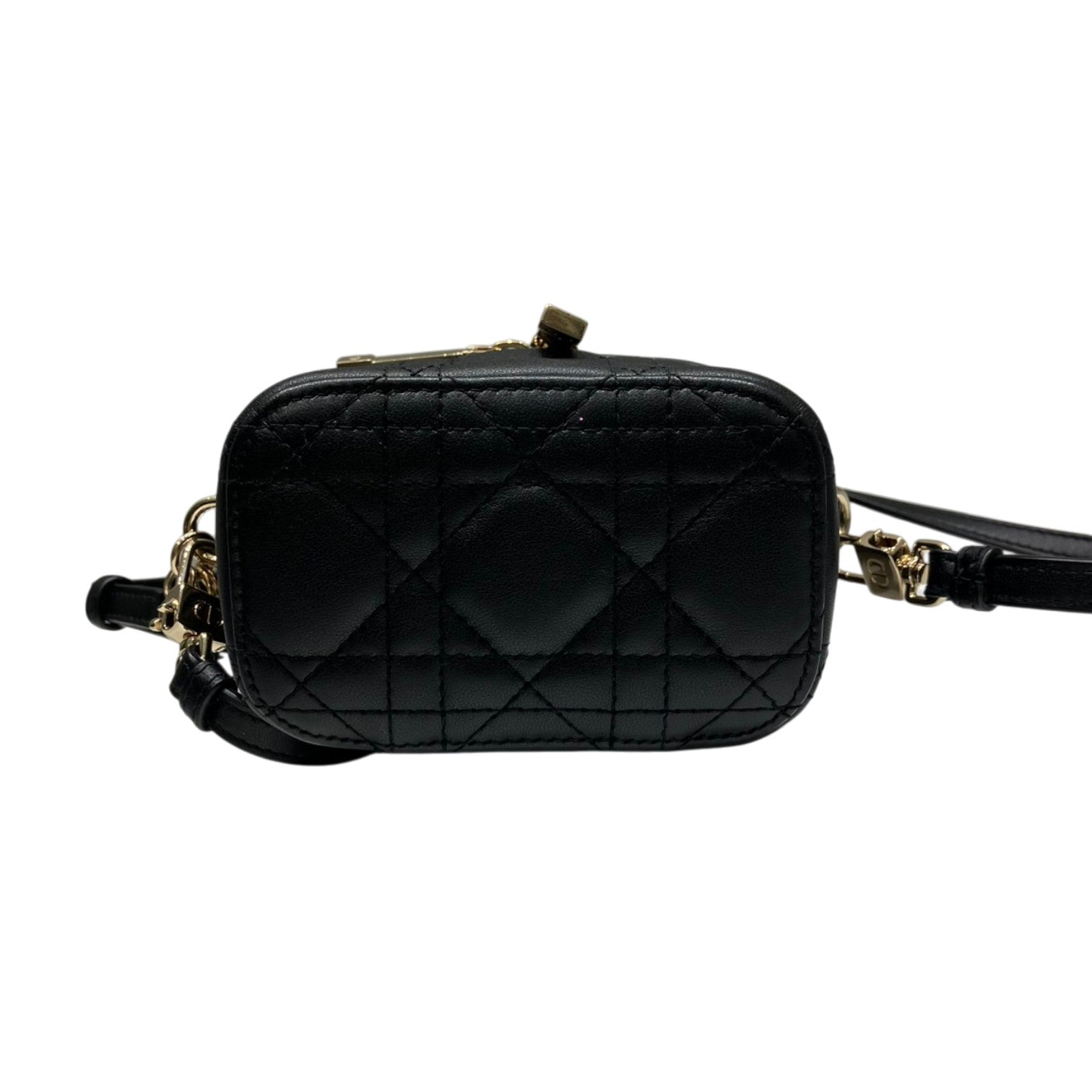 Christian Dior クリスチャンディオール カナージュ マイクロ バニティバッグ ラムスキン ブラック チャーム レディース