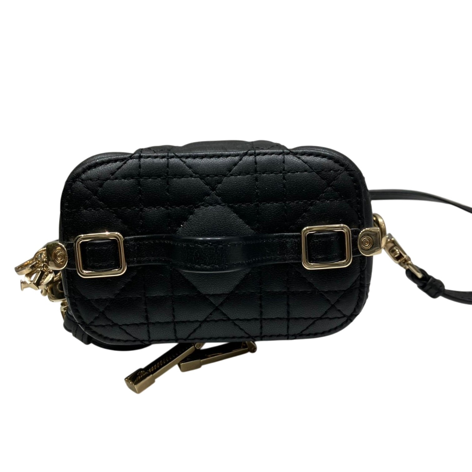 Christian Dior クリスチャンディオール カナージュ マイクロ バニティバッグ ラムスキン ブラック チャーム レディース