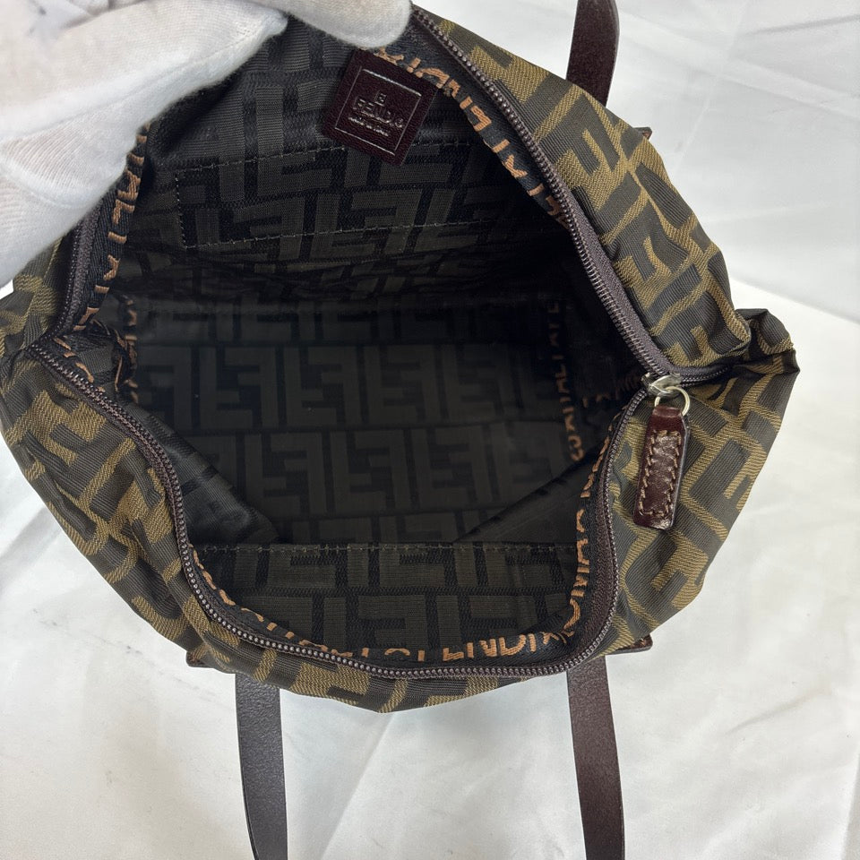 FENDI フェンディ ハンドバッグ トートバッグ ズッカ キャンバス レザー ブラウン