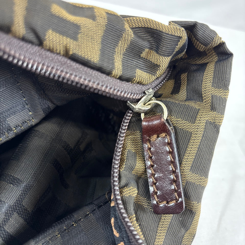 FENDI フェンディ ハンドバッグ トートバッグ ズッカ キャンバス レザー ブラウン
