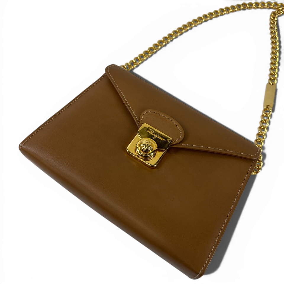 FERRAGAMO フェラガモ チェーン ショルダーバッグ キャメル 223064