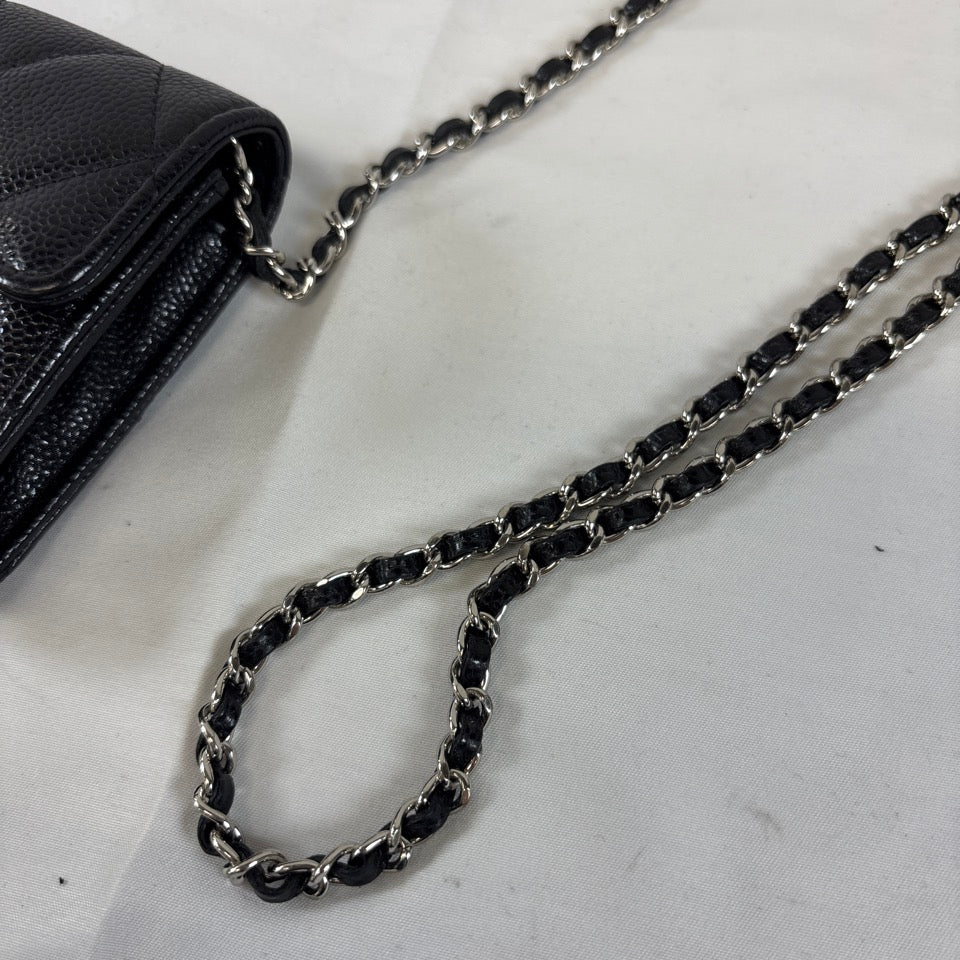 CHANEL チェーンウォレット カードケース マトラッセ キャビアスキン ココマーク ブラック