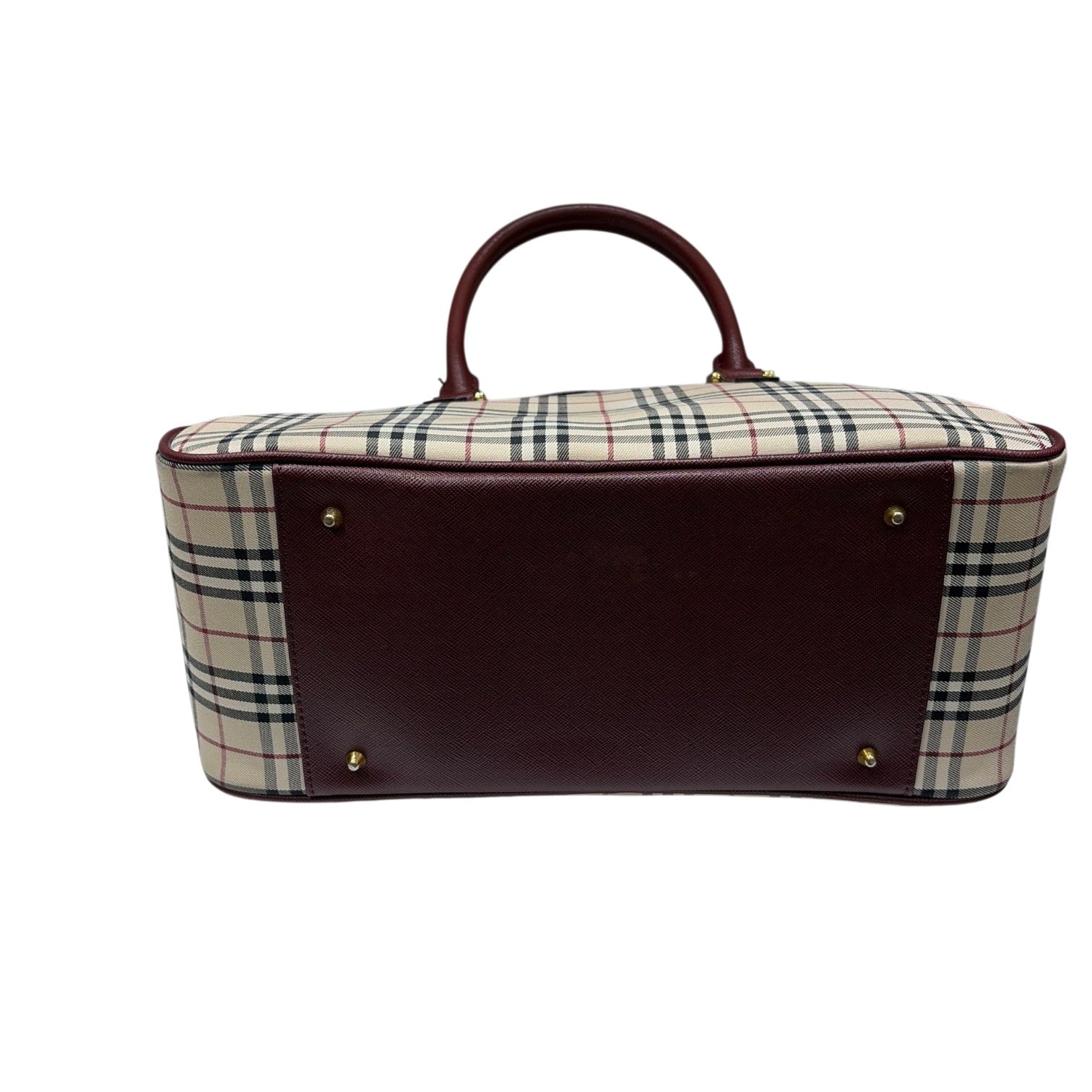 BURBERRY バーバリー ミニ ボストン ハンドバッグ ノバチェック レザー キャンバス ボルドー ベージュ レディース メンズ