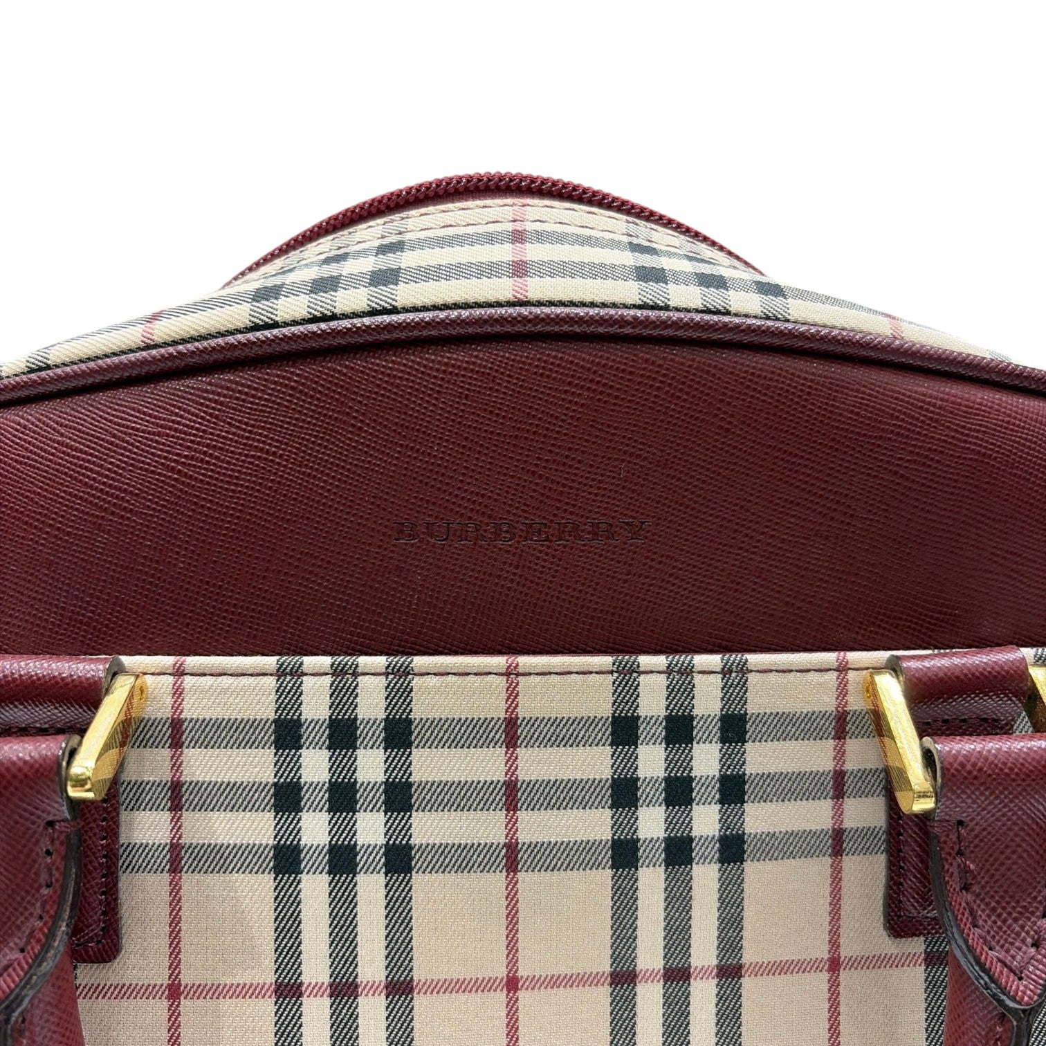 BURBERRY バーバリー ミニ ボストン ハンドバッグ ノバチェック レザー キャンバス ボルドー ベージュ レディース メンズ