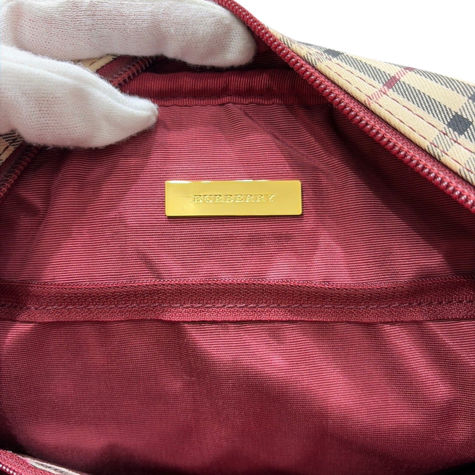 BURBERRY バーバリー ミニ ボストン ハンドバッグ ノバチェック レザー キャンバス ボルドー ベージュ レディース メンズ