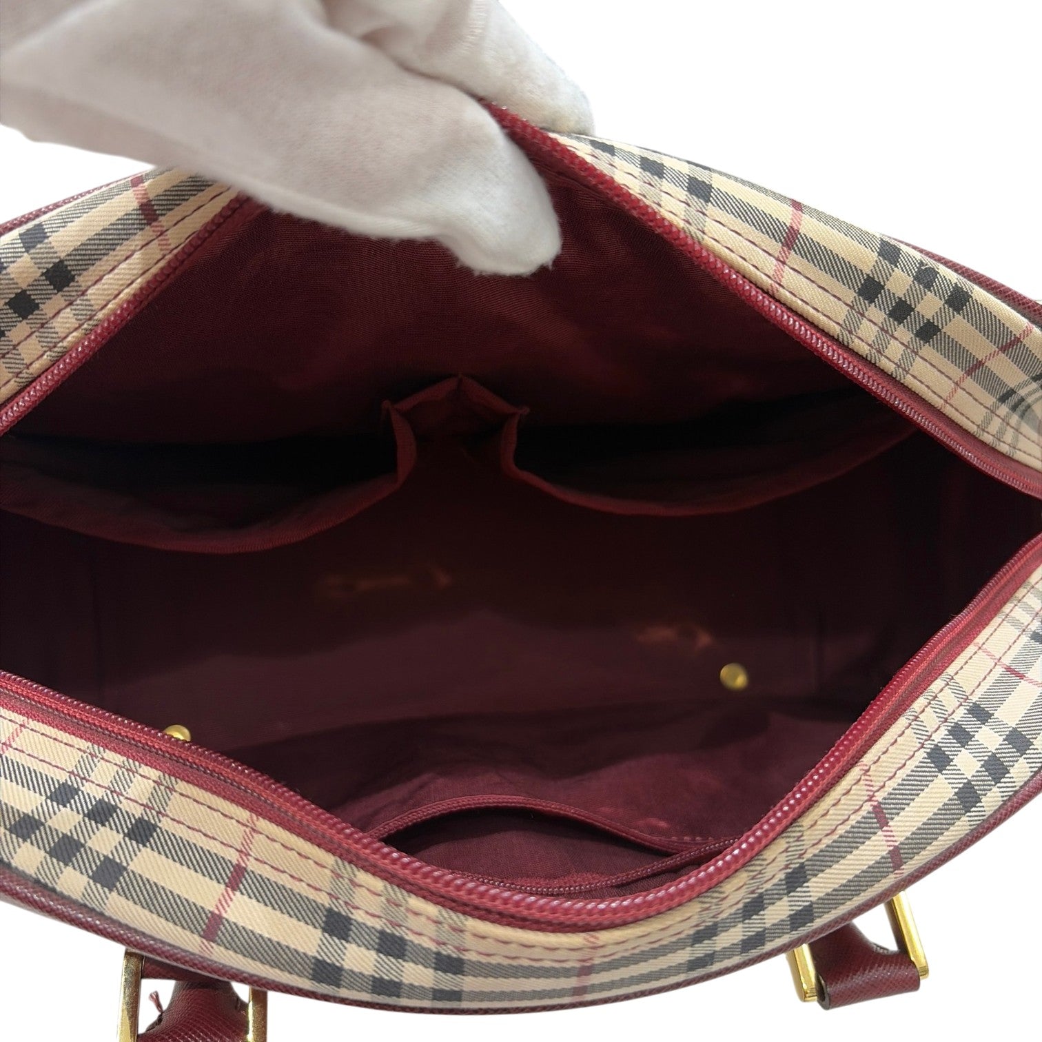 BURBERRY バーバリー ミニ ボストン ハンドバッグ ノバチェック レザー キャンバス ボルドー ベージュ レディース メンズ