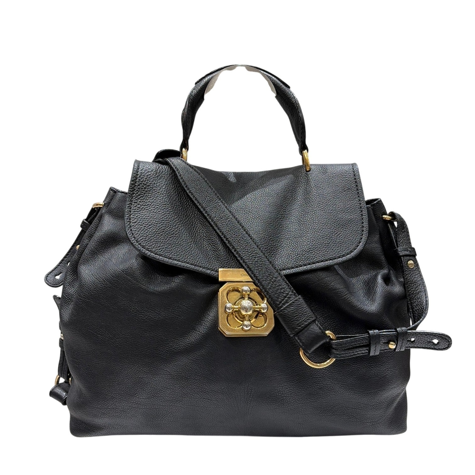 Chloe クロエ エルシー 2way ハンドバッグ ショルダーバッグ ブラック ゴールド金具 レザー レディース