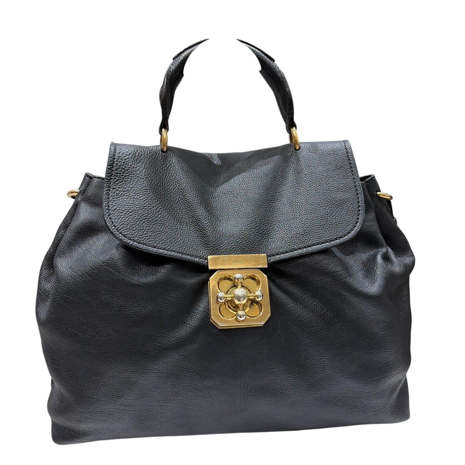 Chloe クロエ エルシー 2way ハンドバッグ ショルダーバッグ ブラック ゴールド金具 レザー レディース