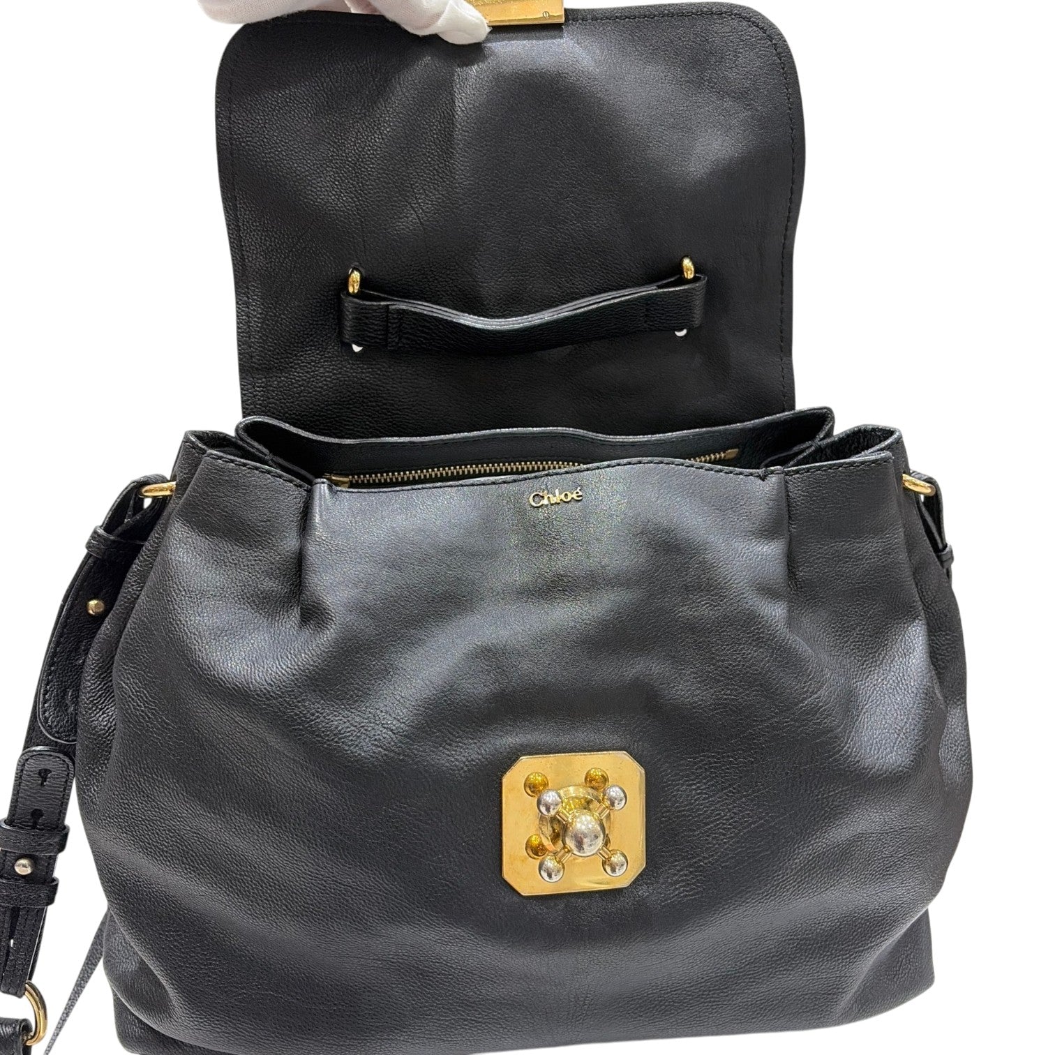 Chloe クロエ エルシー 2way ハンドバッグ ショルダーバッグ ブラック ゴールド金具 レザー レディース