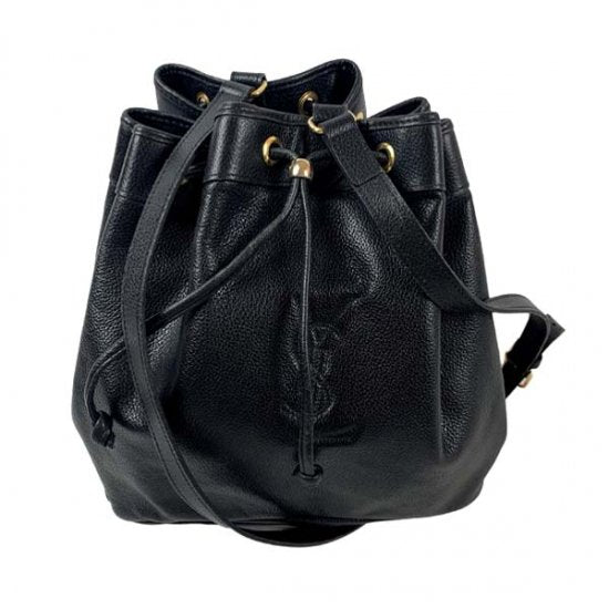 o36【美品】イヴサンローラン ダイヤカット 巾着 黒 レザー2way 