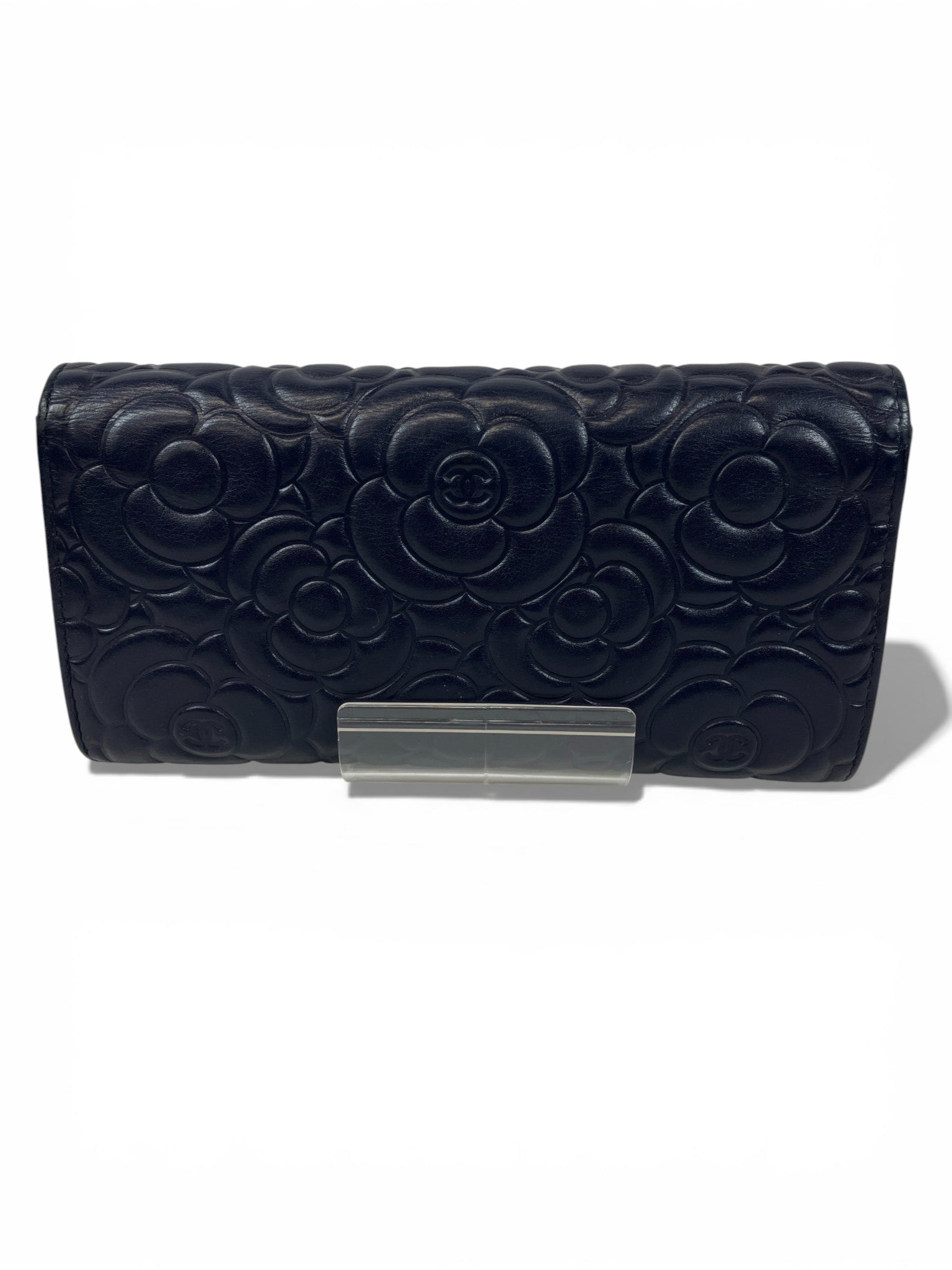 CHANEL 長財布 カメリア ラムスキン ネイビー ココマーク