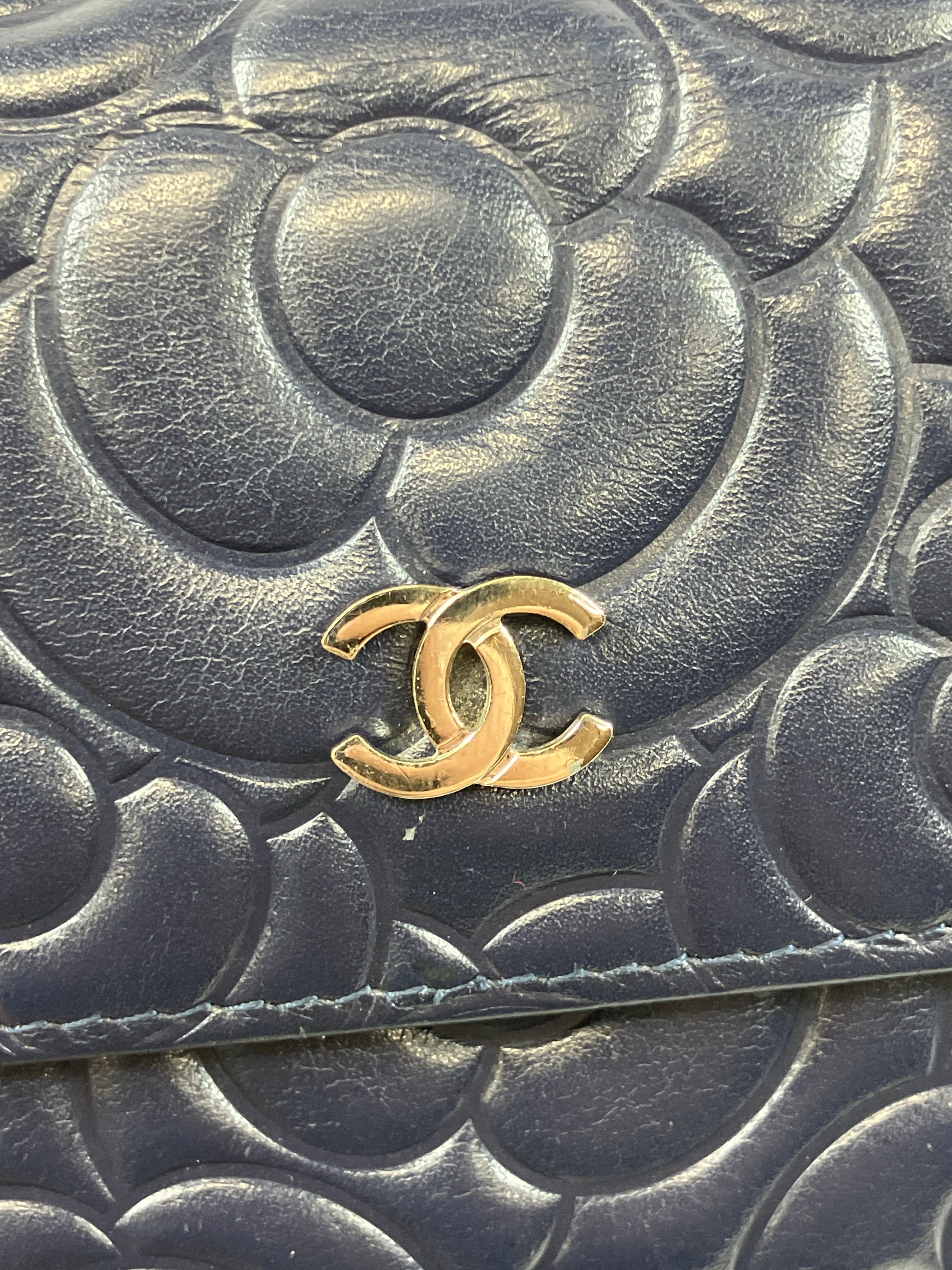 CHANEL 長財布 カメリア ラムスキン ネイビー ココマーク