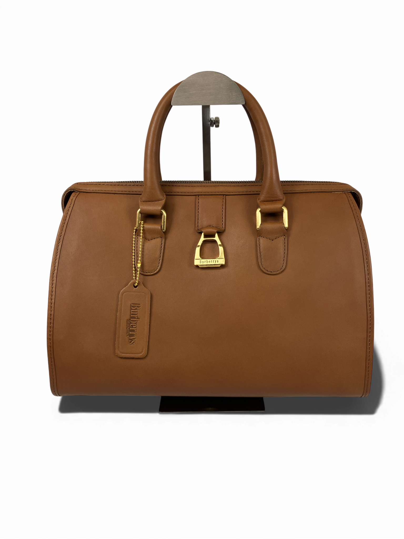 バーバリー　ハンドバッグ　ビンテージ タグ付き新品 オールドバーバリー Burberry ブラウン レザー ロゴワン