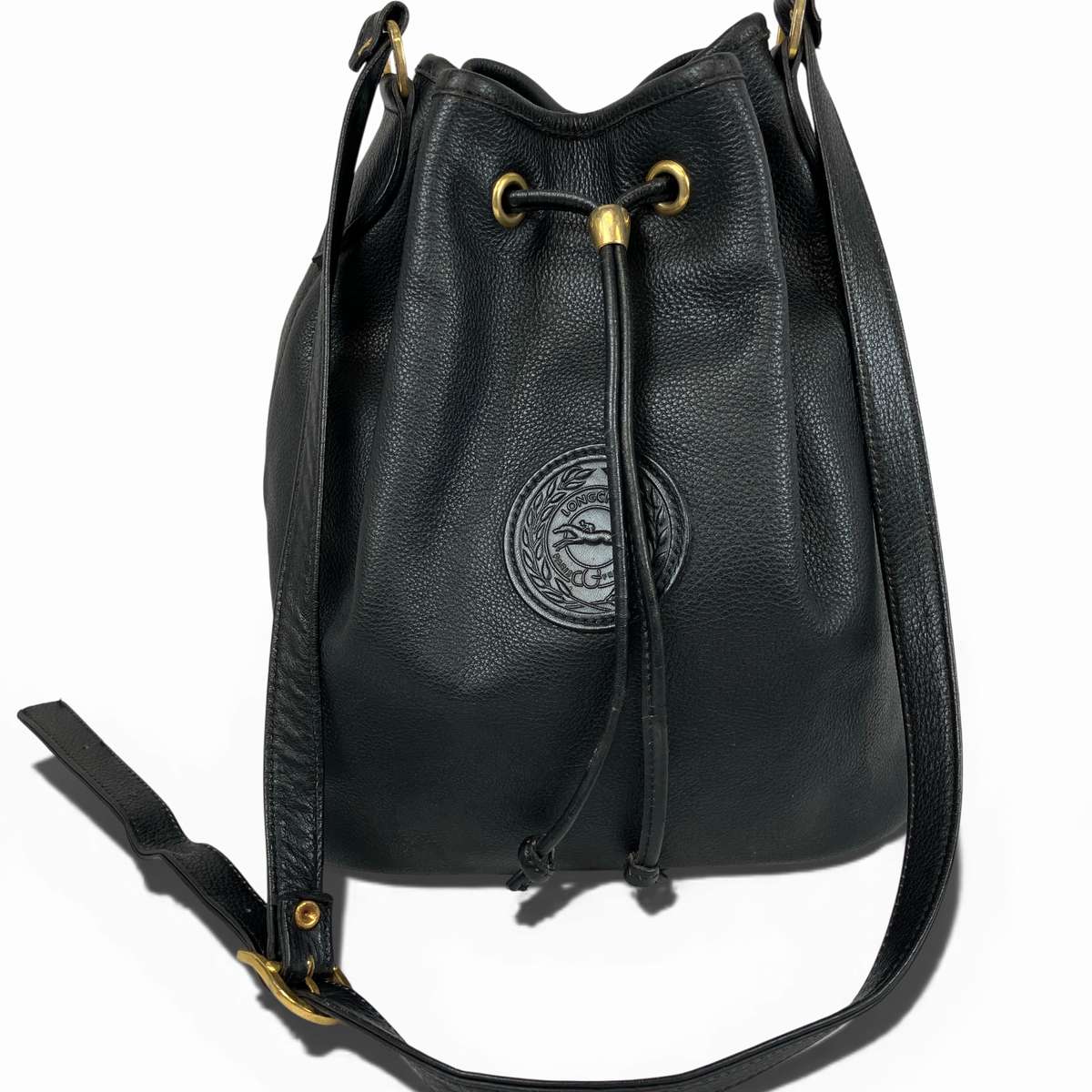LONGCHAMP ロンシャン ショルダーバッグ 巾着 レザー ブラック LONGCHAMP ロンシャン ショルダーバッグ 巾着 レザー ブラック