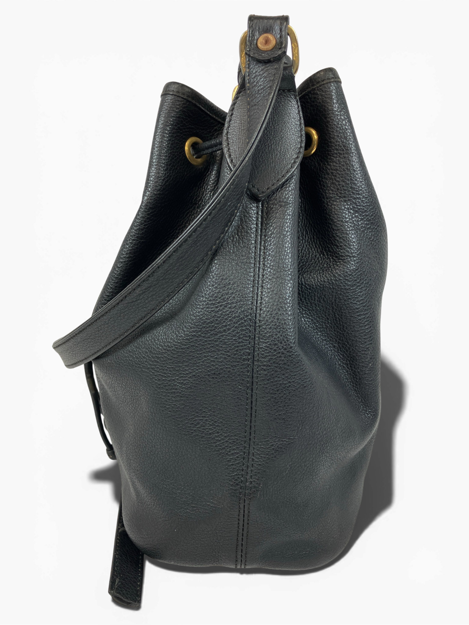 LONGCHAMP ロンシャン ショルダーバッグ 巾着 レザー ブラック