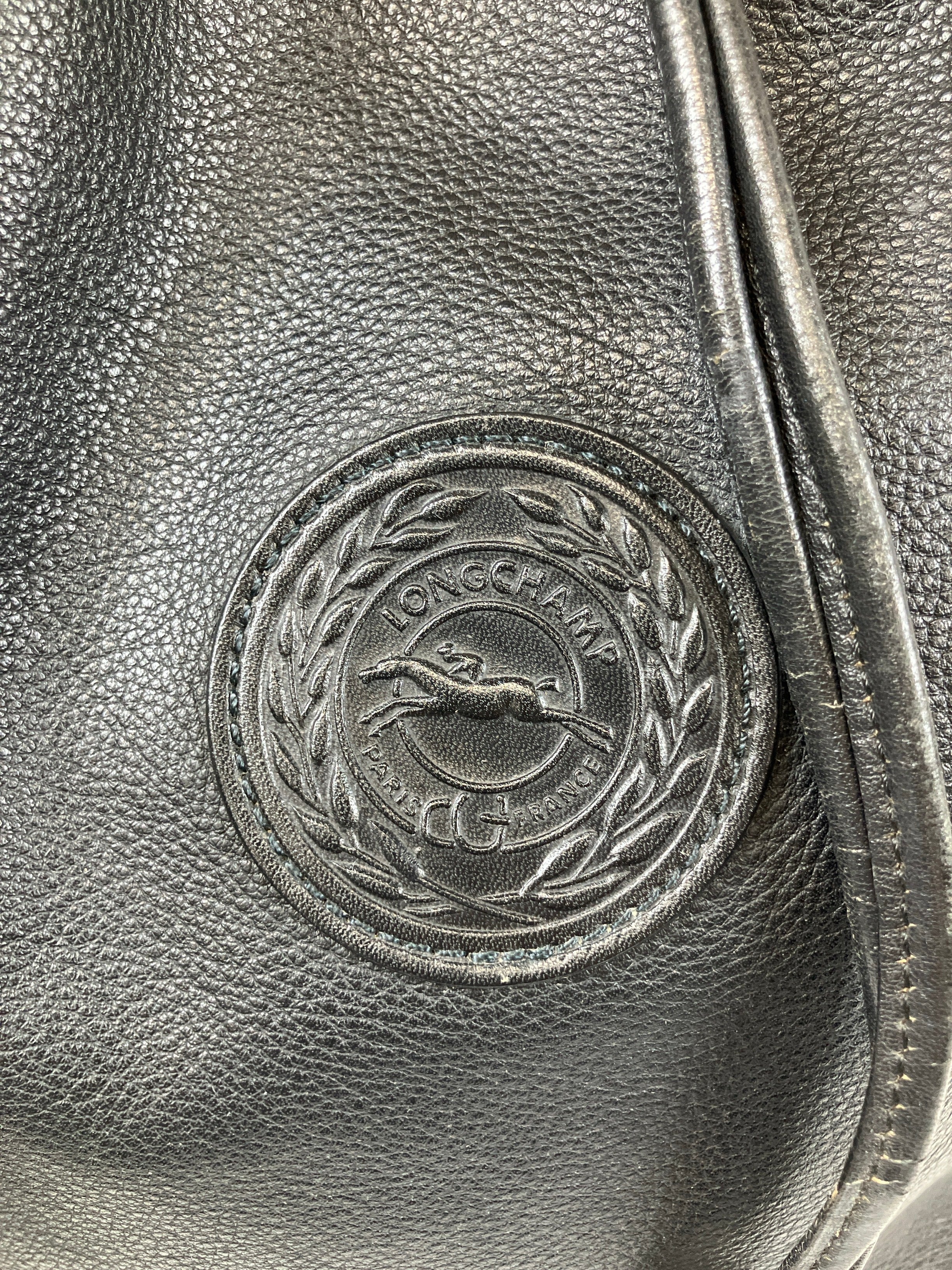 LONGCHAMP ロンシャン ショルダーバッグ 巾着 レザー ブラック