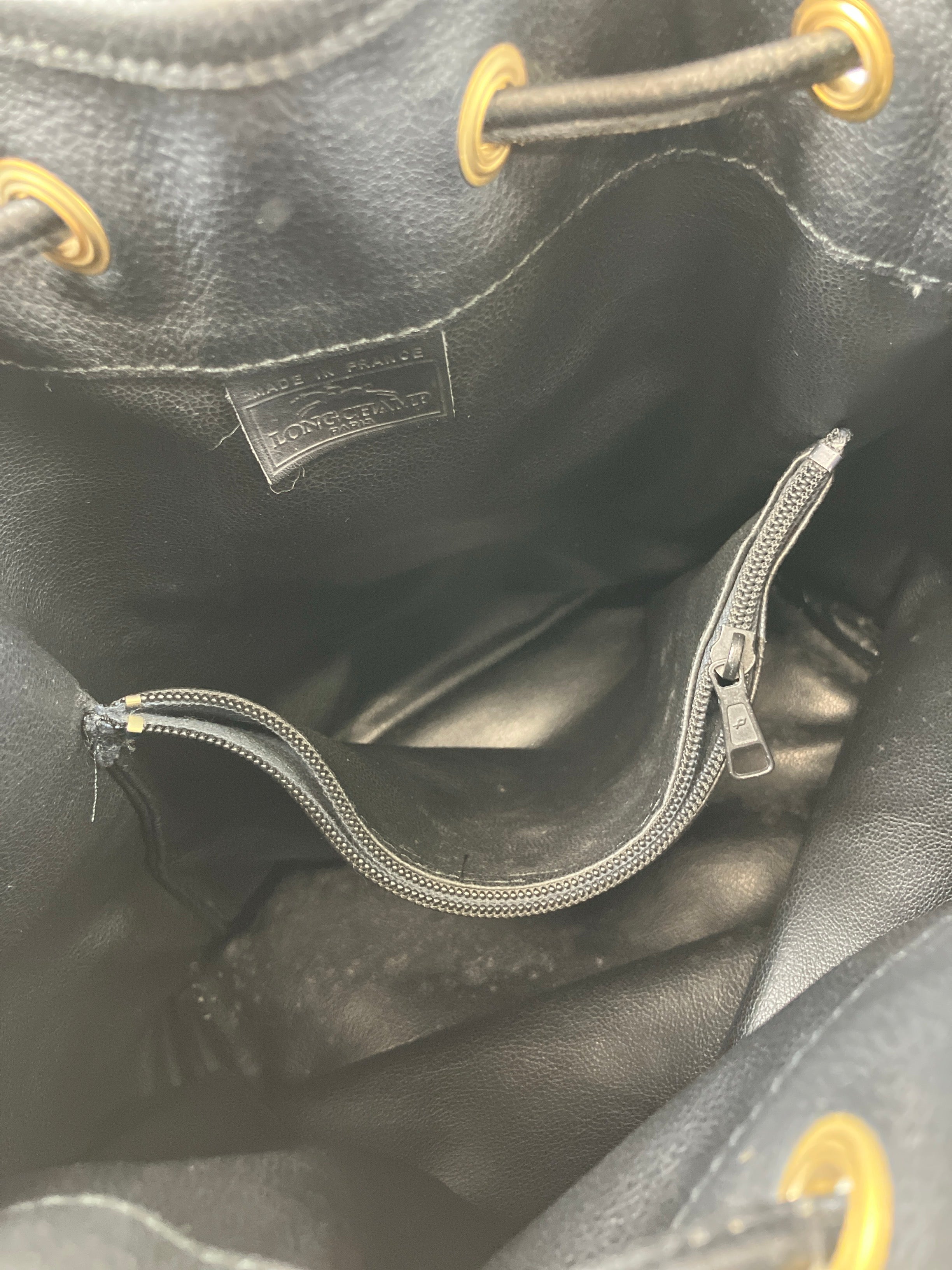 LONGCHAMP　ロンシャン　ショルダーバッグ　巾着　レザー　ブラック