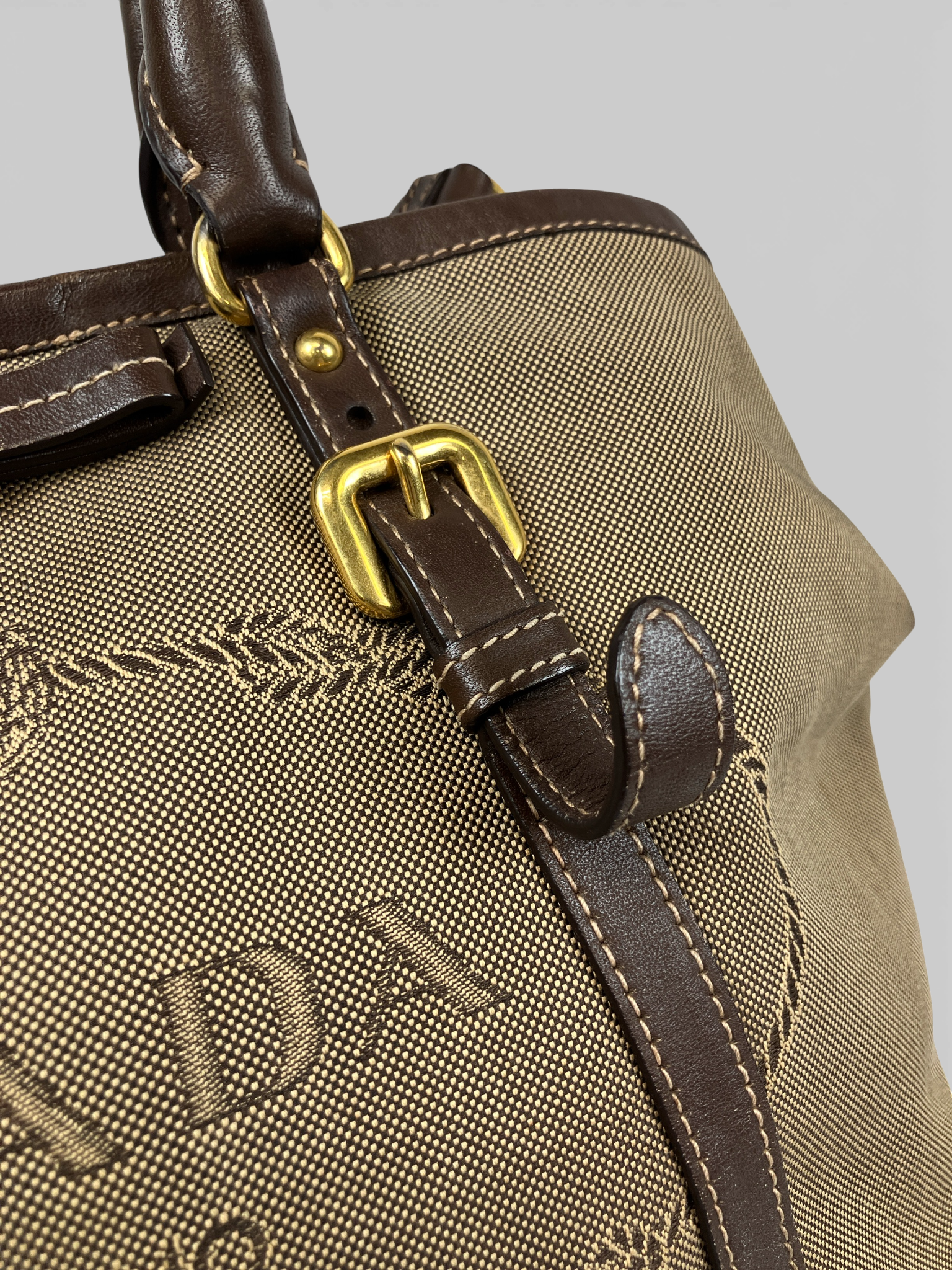 PRADA プラダ ロゴ ジャガード ハンドバッグ トートバッグ リボン